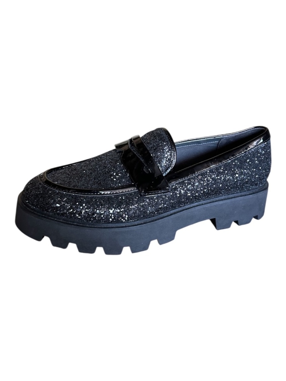Franco Sarto Bazel Platform Lug Sole Loafers Women’s 10 Black Glitter
